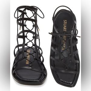 NWOT. Stuart Weitzman gladiator sandals. Lace up sandals. Black lace up sandals.